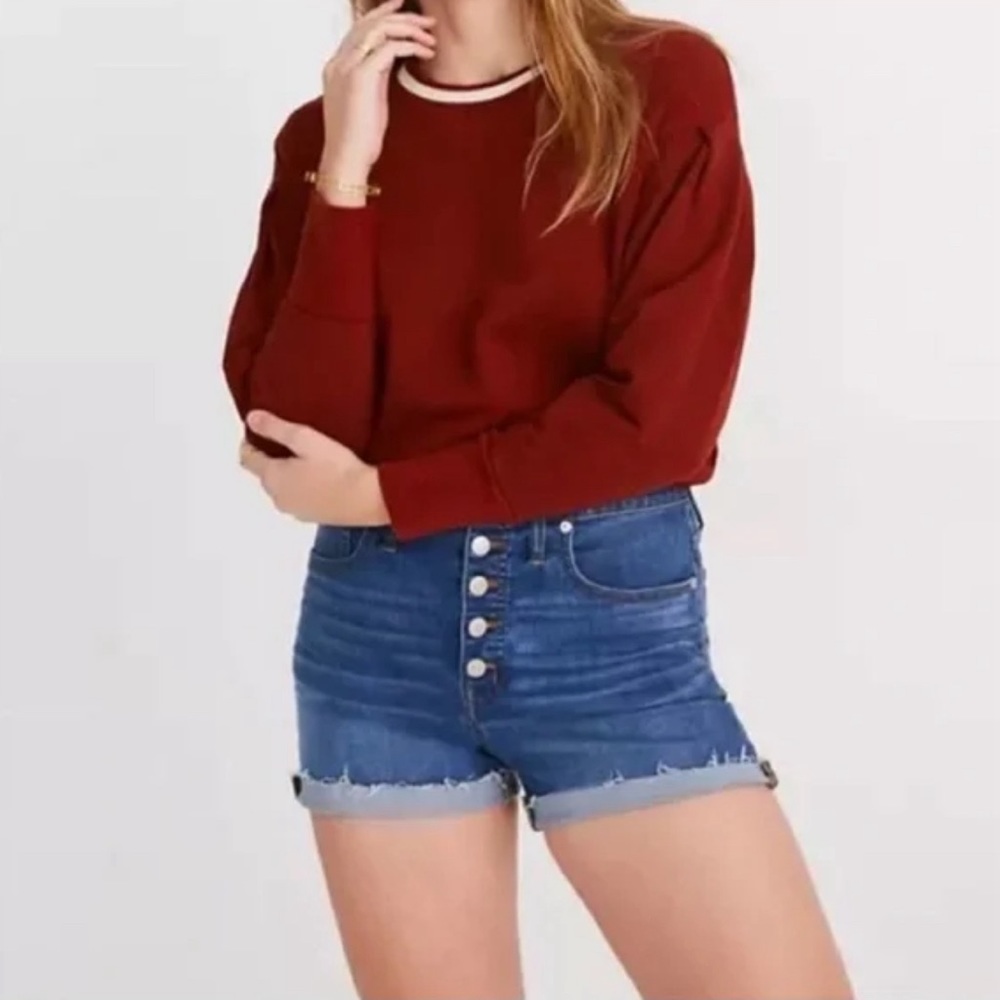 Madewell High-Rise 5” cut off Denim Shorts button front Derby Wash Size 27
